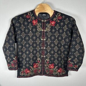 Icelandic Design Wool Fair Isle Sweater Cardigan Lined Jacket Large Toggle Close